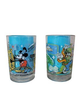 McDonald's Disney Steamboat Willie Glass x2 Mickey 100 Years Magic 2001 Vintage